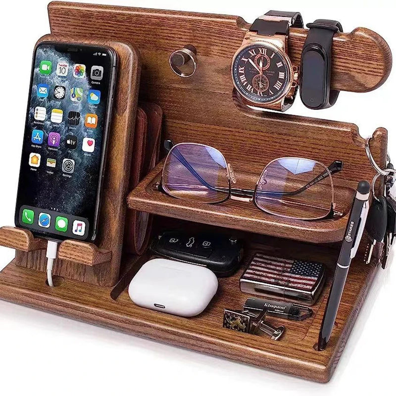 Organizador pessoal em madeira. Telefone, óculos, relógios, chaves, fones, carteira e muito mais.