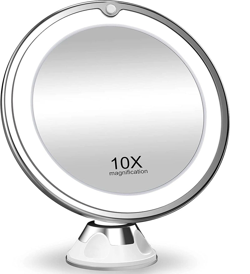Espelho de ampliação flexível com luz LED e fixação por ventosa ideal para fixação dentro do box.