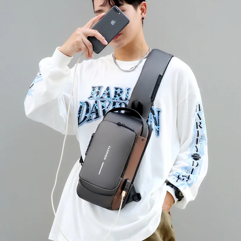 Mochila de peito anti-furto com senha e conexão USB - Slim Bag
